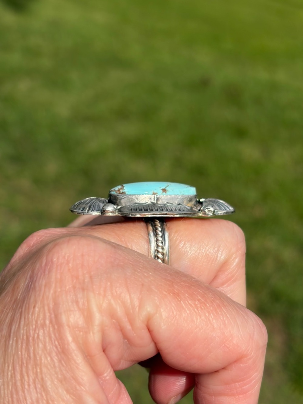 Juanita McDonald-Signed Unisex Golden Hills Turquoise Sterling Silver Ring - Picture 5 of 11